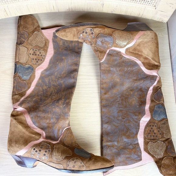 Vintage Specchio Brown Pink Suede Leather Italian Boots | Sz 9 | Slouch … - Picture 2 of 12